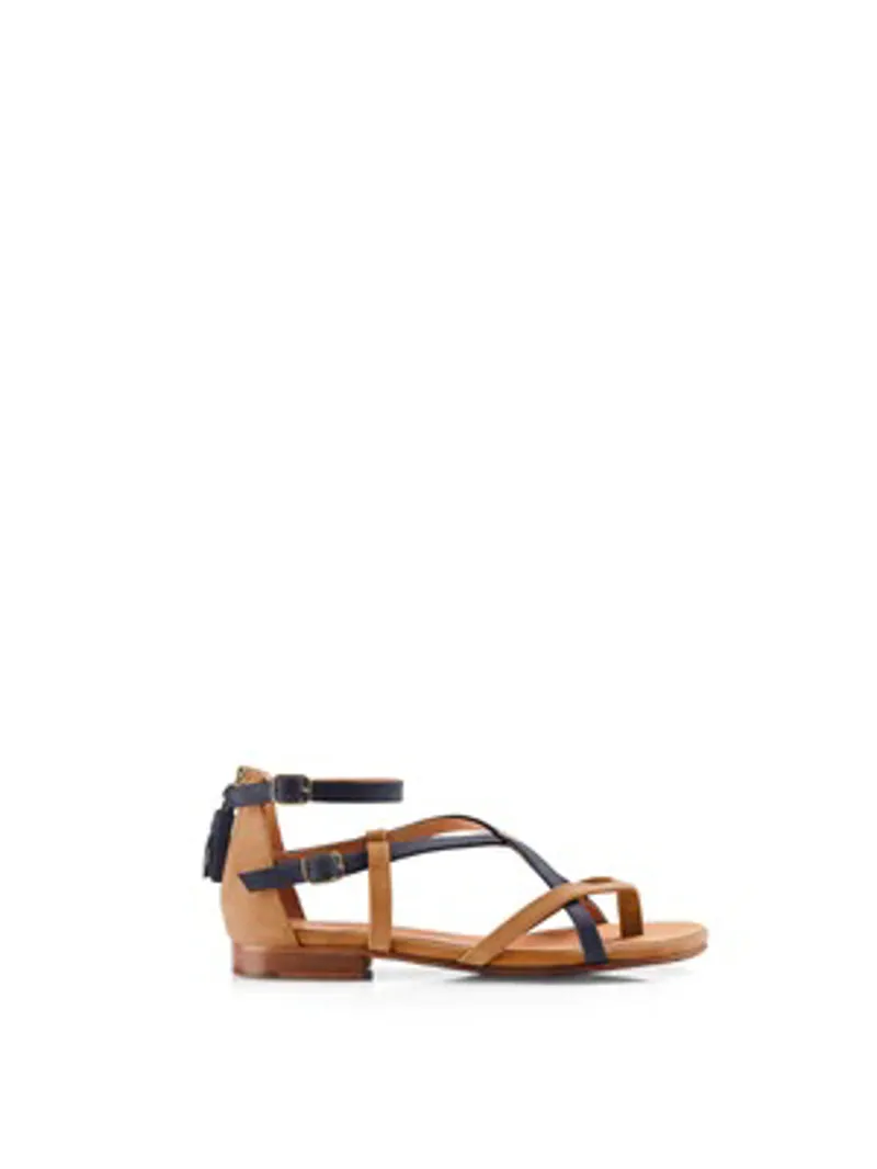 Fairfax and Favor Brancaster Sandal Tan/Navy Suede-3